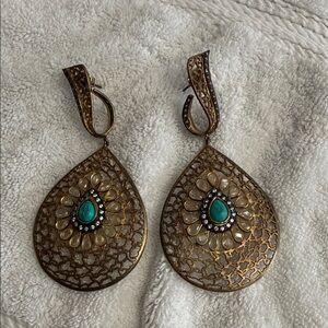 Elegant antique  Gold and Turquoise color Drop Earrings